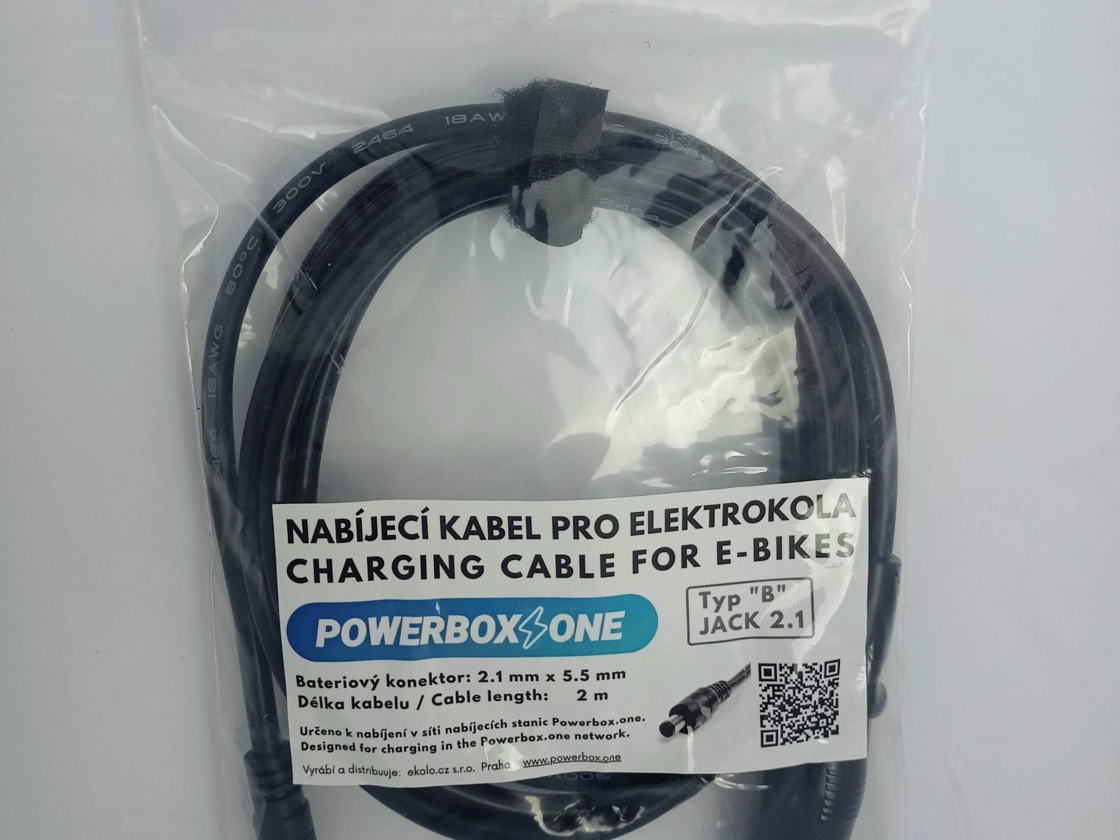 Nabíjecí kabel pro Powerox "B" - typ Jack2.1  obchodní balení s páskem velcro
