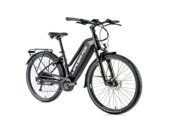 Trekingový elektrobicykel Sandy s hliníkovým rámom, športovým dizajnom, odpruženou prednou vidlicou, kotúčovými brzdami a rozmerom kolies 28".
